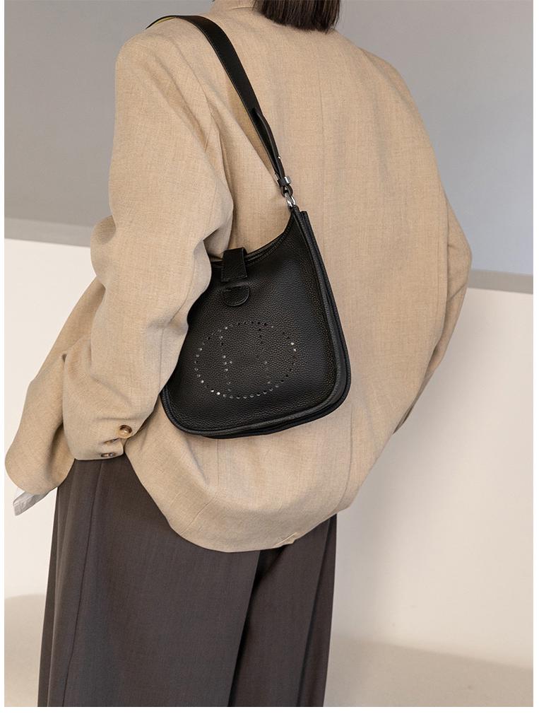 Genuine Leather Evelyn Crossbody Tote - Women's Cowhide Bag with Wide Shoulder Strap
