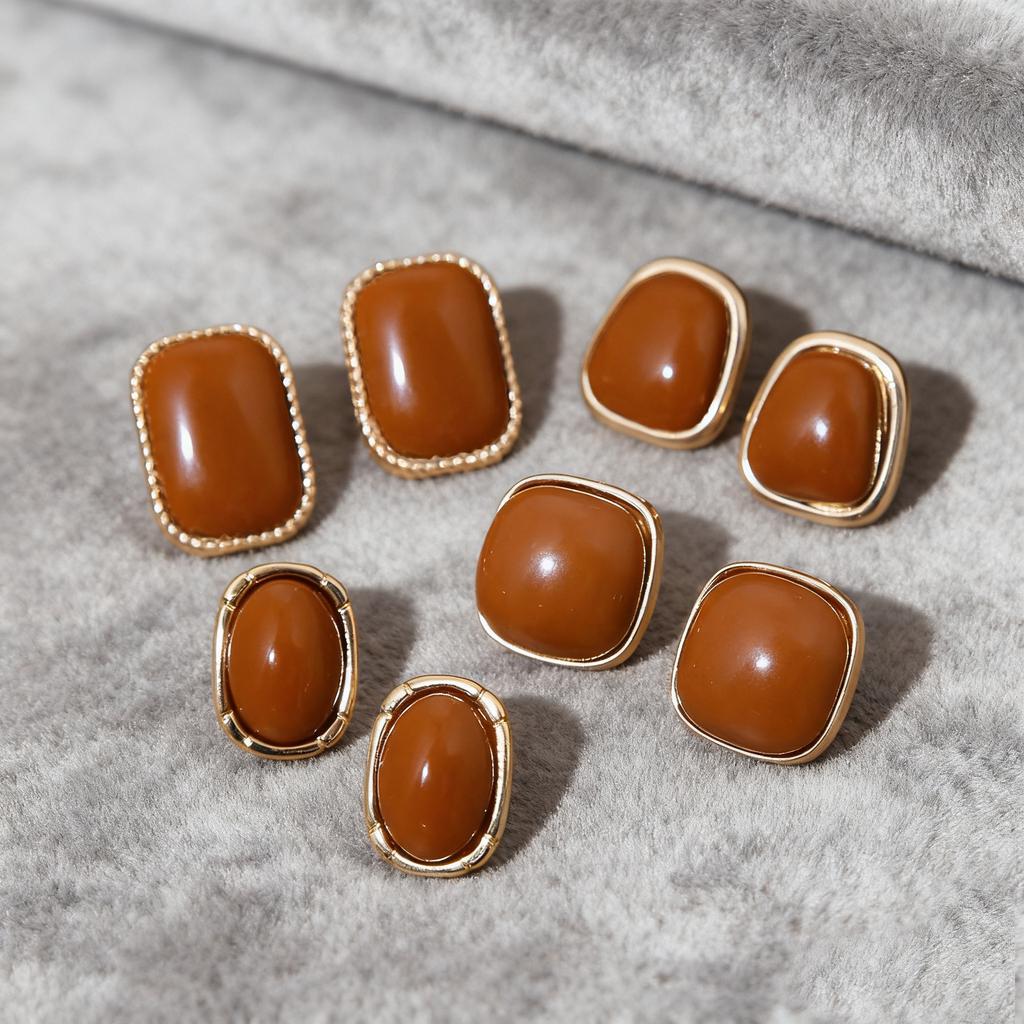 Hot-selling Classic Geometric Design Stud Earrings Set Retro Simple Brown Maillard Style Earrings Women