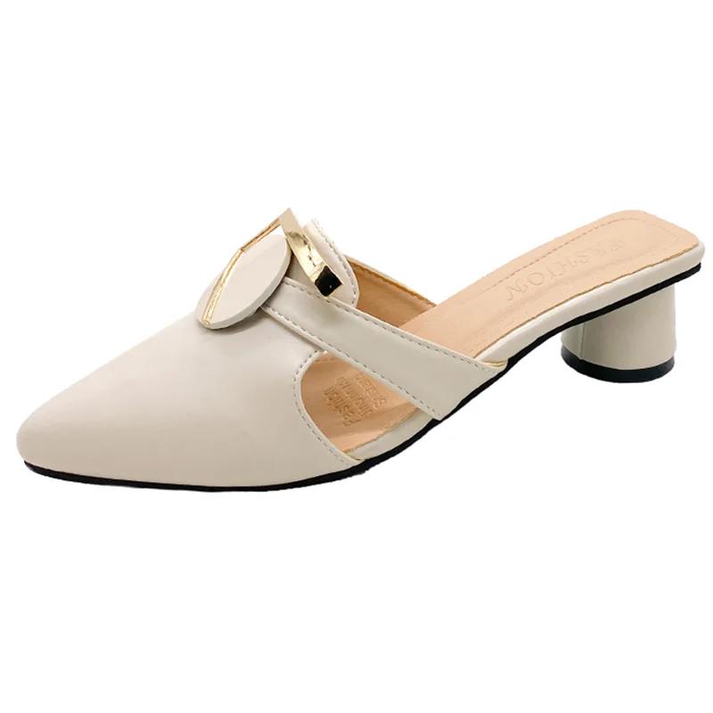 Women High Heels Slippers Pointed Toe Mules Shoes Elegant Pumps Woman Sandals 2025 Summer Dress Walking Female Zapatos