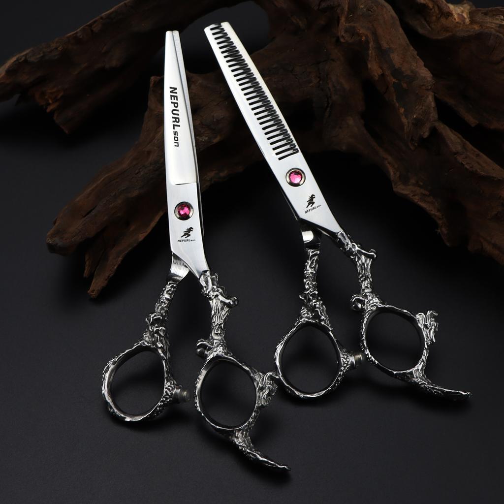 6.0 Inch Silver Monster Dragon Handle, Hair Scissors, Hair Scissors, Flat Scissors, Bangs Scissors, Tooth Scissors, Thin