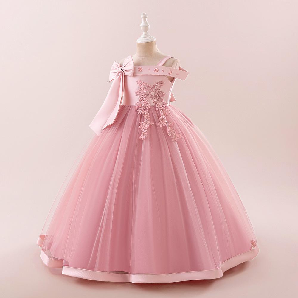 4-14 Years Christmas Flower Girl Princess Dress For Weddings Summer Kid Formal Bow Long Gown For School Evening Party Children Dresses