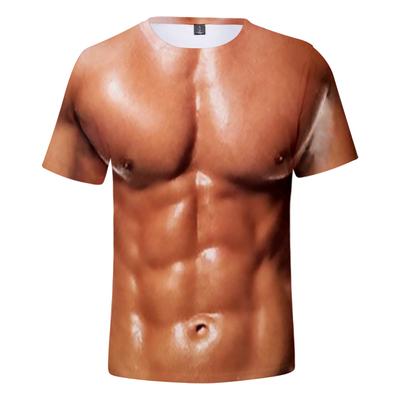Halloween Cosplay Muscle 3D T Shirt Short Sleeve Men Tops Fake Pectorales Costume Streetwear Tee Shirts Tshirt Abdominal Male