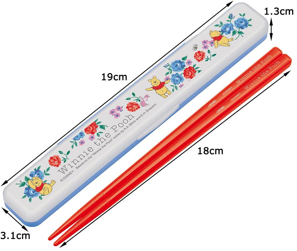 Skater Chopsticks and Chopstick Case Pooh Winnie the Made in ABC3 Set, 18cm, Flower, Pooh, Japan,
