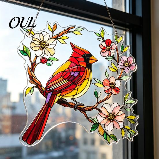 Bird Lover Ornament 1/2Pcs Acrylic Red Hanging Decoration, Standing on Flower Wall Branch Ornament, Indoor Outdoor Window Decor Decorative Pendant