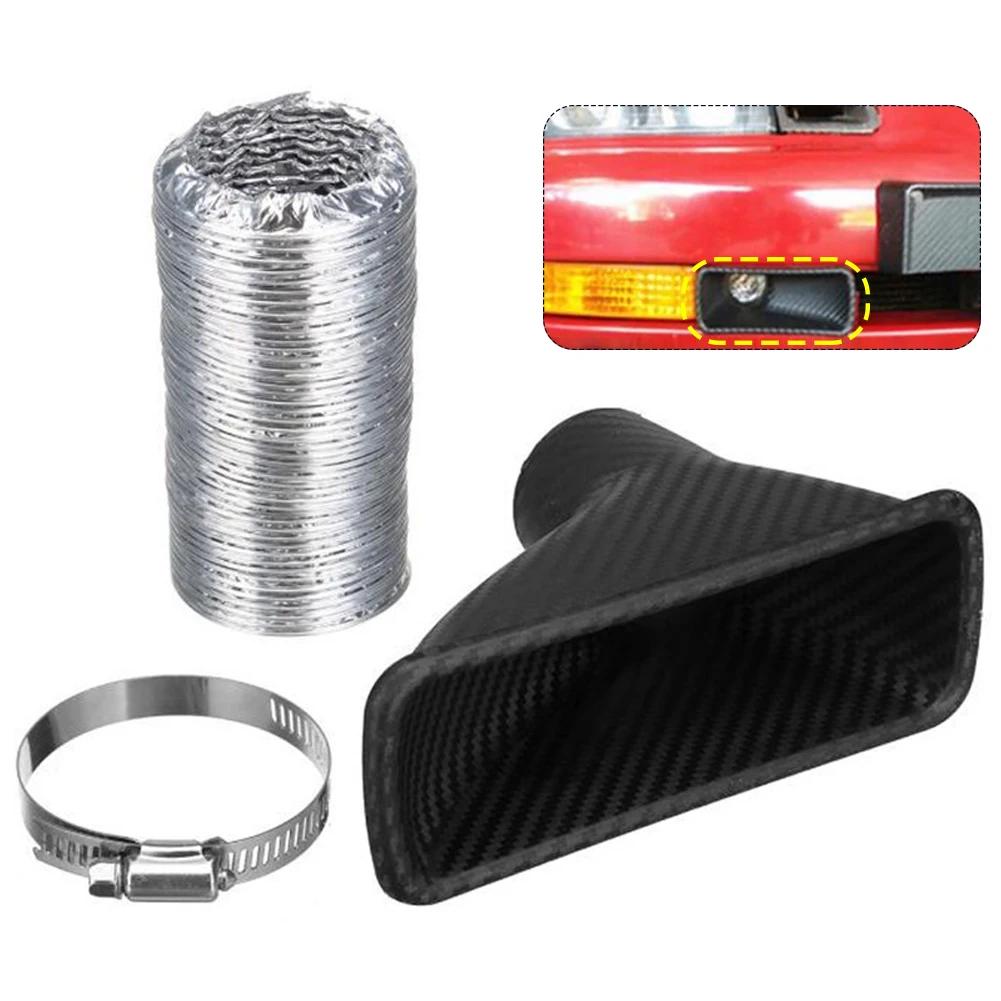1pcs Universal Car Front Bumper Admission Air Turbo Air Intake Pipe Kit ABS Turbine Inlet Kit Pipe Air Funnel Carbon Fiber Look