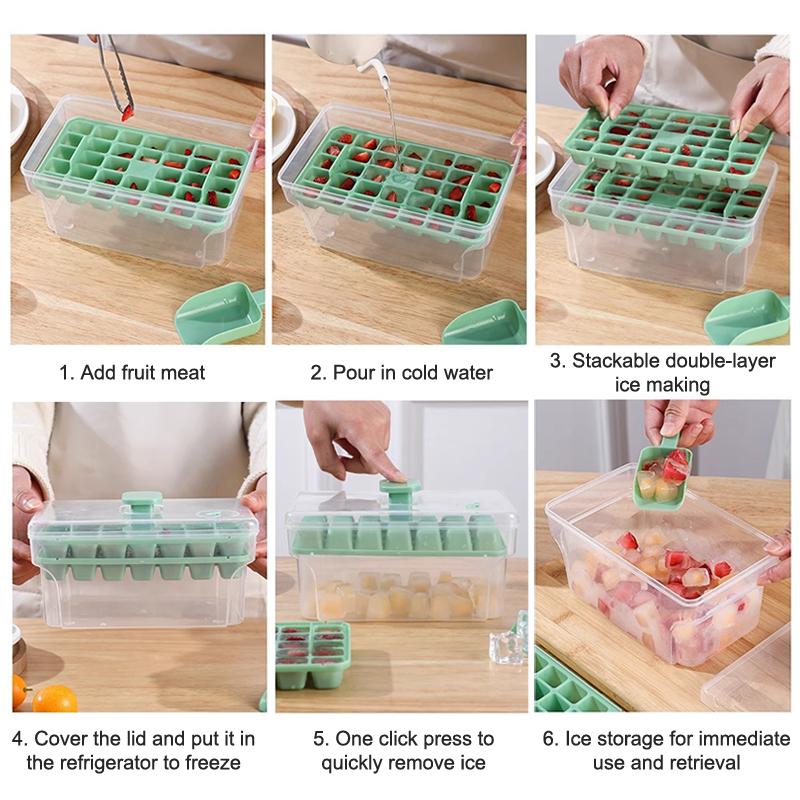 34/68 Compartments Ice Cube Mould Press Type With Lid Home Ice Box Ice Tool Freezer Ice Cube Maker Gifts