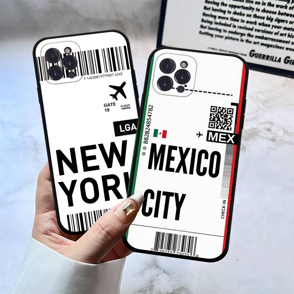 Funny World City Tourist Ticket Label Black Phone Case For Iphone 17 Air 16 15 14 13 12 11 Pro Max Plus Back Cover TPU Soft Case