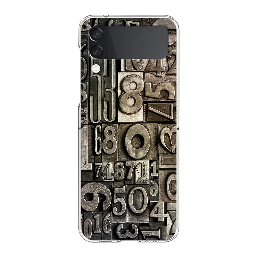 Phone Cover For Samsung Galaxy Z Flip 7 6 5 4 Case Transparent For Samsung Z Flip 3 Hard PC Foldable Shell Number Pattern Capas