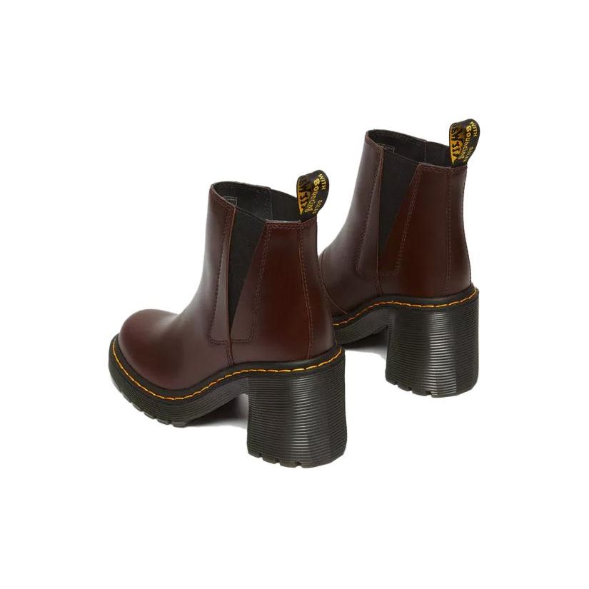 Dr. Martens Leather Round Toe Chunky Heel Short Chelsea Boots Women Boots Dark-Brown 31756201