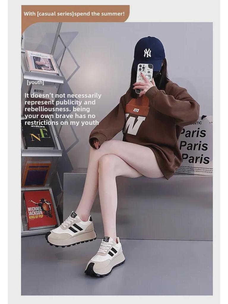 Tênis plataforma chunky femininos primavera 2025 – calçados casuais estilo retrô da moda para estudantes