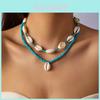 Style Layered Shell Beach Necklace With Geometric Pendant For Summer Fashion