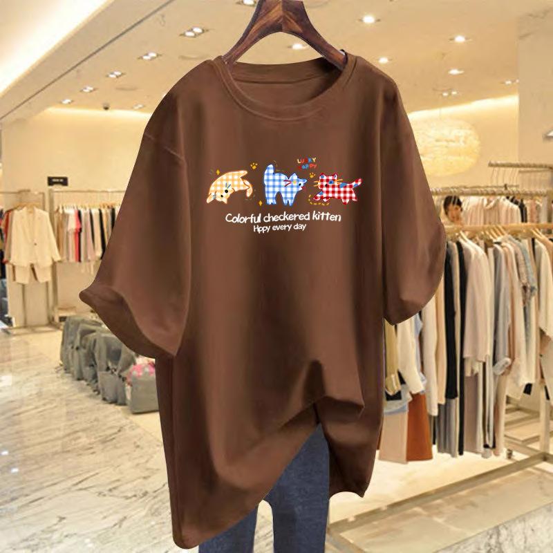 

2025 new versatile white short-sleeved t-shirt summer women s small pure cotton loose top ins summer lazy wind fat XXXL