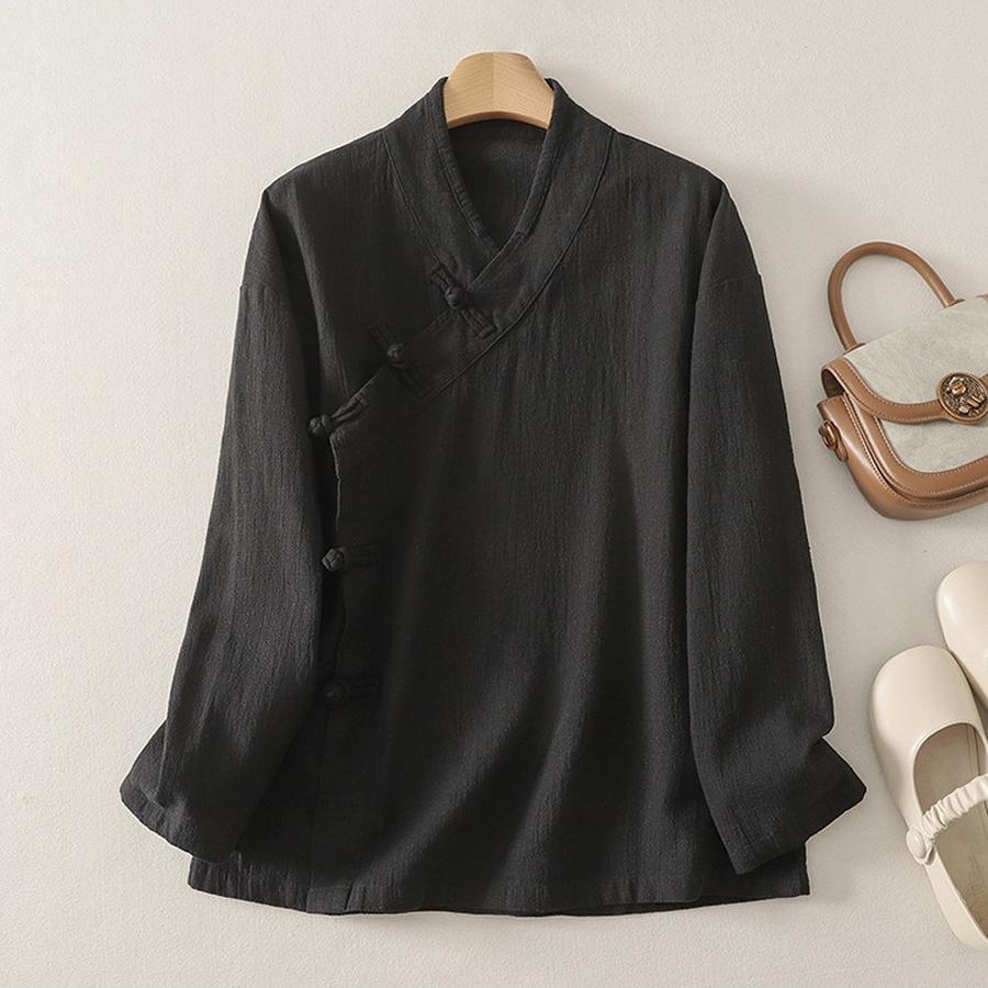 Elegant Vintage Chinese Style Shirt for Women Zen Buddhist Robe, Tea Party Outfit, Long Sleeve Open Cardigan