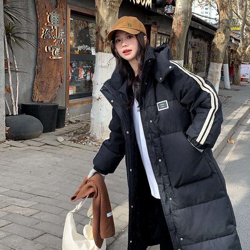 

Длинная стеганая куртка выше колена Свободная стеганая куртка с капюшоном Зимняя модная стеганая куртка Женская XL чёрный