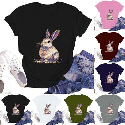 Dámský ležérní kulatý výstřih krátký rukáv svetr s potiskem tričko top