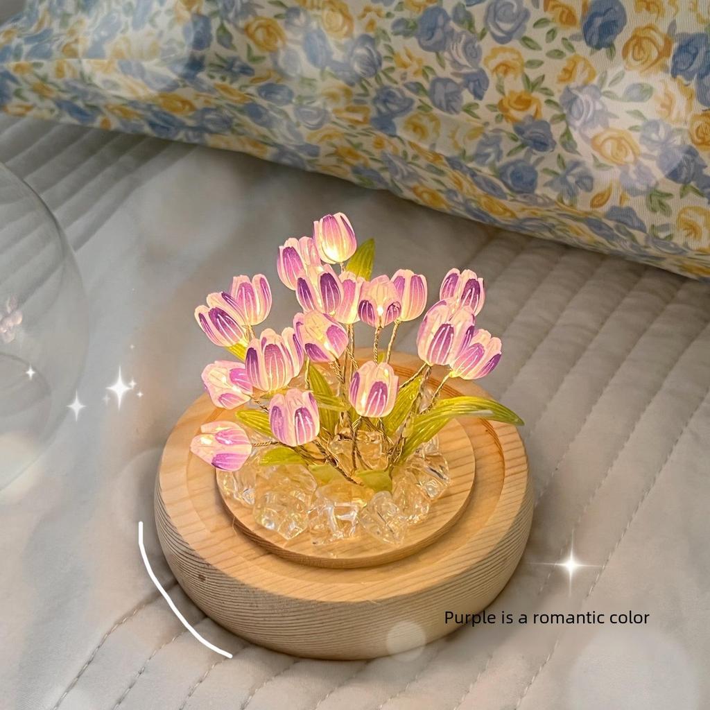 Veilleuse LED Tulipe: Fleur artificielle pour chambre à coucher, aide au sommeil, cadeau d'anniversaire pour elle, lumière LED d'ambiance pour la Saint-Valentin chinoise
