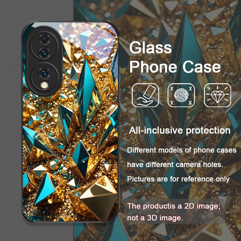 Gorgeous Emerald Pattern Tempered Glass Phone Case for Huawei Honor 200 Lite 100 300 Pro 90 GT X8 4G X9 Magic 7 6 5 Pro 5G Cover