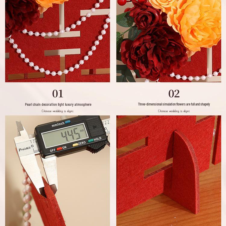Three-Dimensional Double Happiness Wedding Floral Art Decoration Set for Rooms and Tables