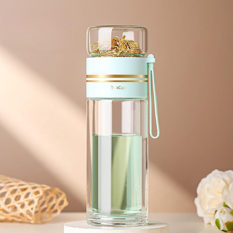 High Borosilicate Glass Tea Water Bottle Double Layer Tea Water Cup Infuser Tumbler Drinkware Water Bottle with Tea Filter