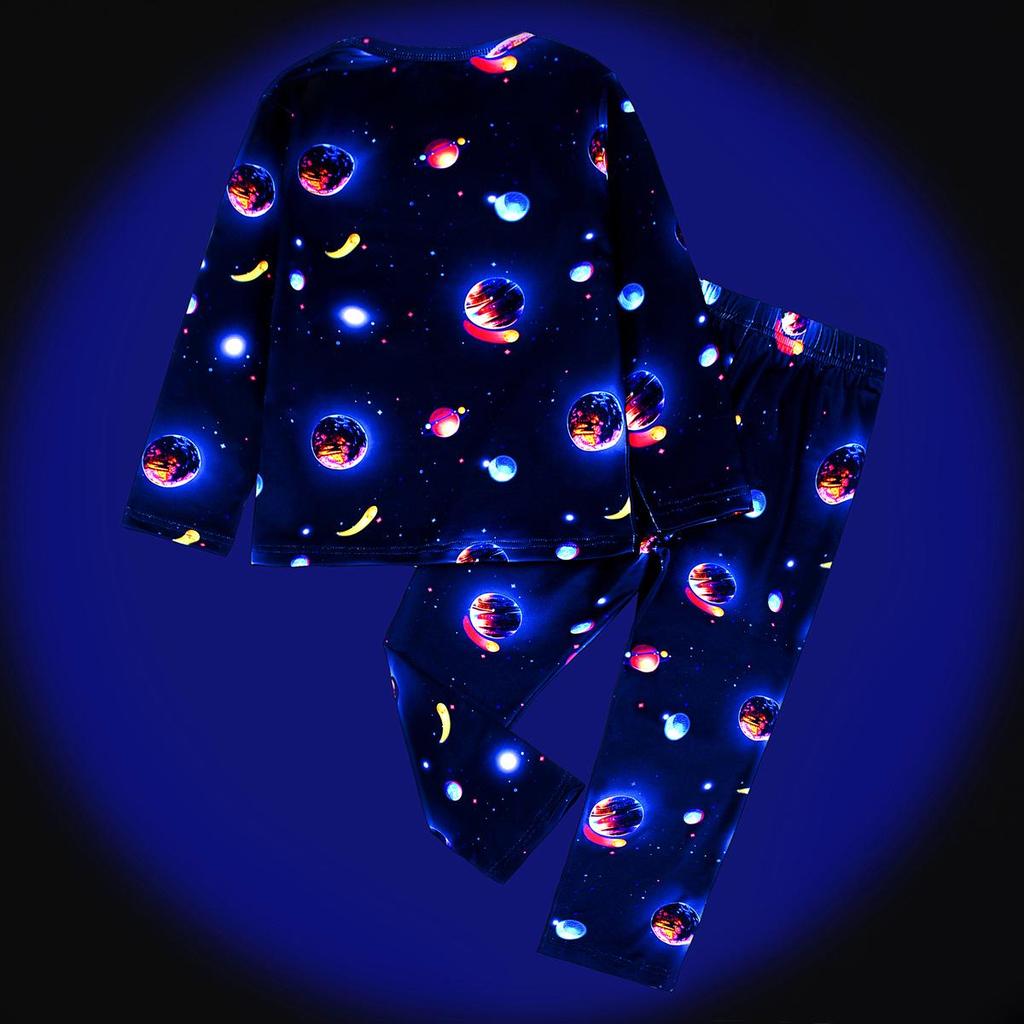 Ψηφιακό Πράσινο Φθορίζον Πυτζαμοσετ Δεινόσαυρος Αυτοκίνητο για Αγόρια και Κορίτσια - Μακρυμάνικο & Παντελόνι