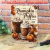 Vintage Autumn Metal Wall Art, Pumpkin Spice Latte Tin Sign, Rustic Cafe Decor, Halloween Thanksgiving Fall