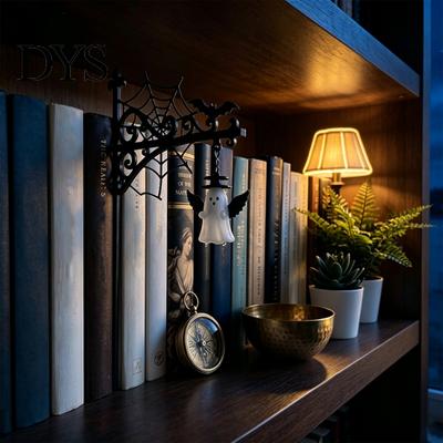 Linternas de Calabaza Naranja Linterna de Biblioteca, Lámpara Decorativa Mini para Estantería, Sombrero de Fantasma Espeluznante Rincón de Lectura Decoraciones con Forma de Murciélago Luz Nocturna LED, Vintage