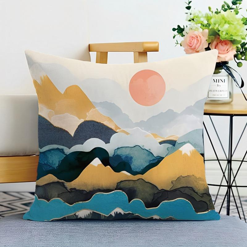 Simple Mountain Print Decorative Pillowcase Bedroom Living Room Square Cushion Pillowcase