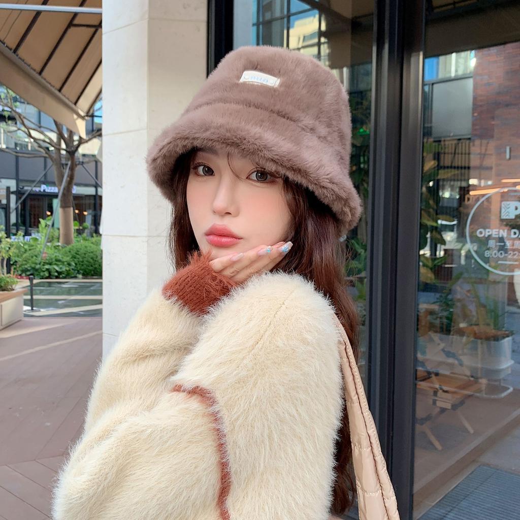 Women's New Winter Warm Fisherman's Hat Korean Style Fashion Fashionable and Versatile Solid Color Imitation Rabbit Hair Pot Hat