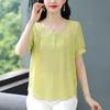 Chiffon Shirt Summer Women's New Belly-covering Breathable Slim and Thin Round Neck Simple Casual Large-size Top