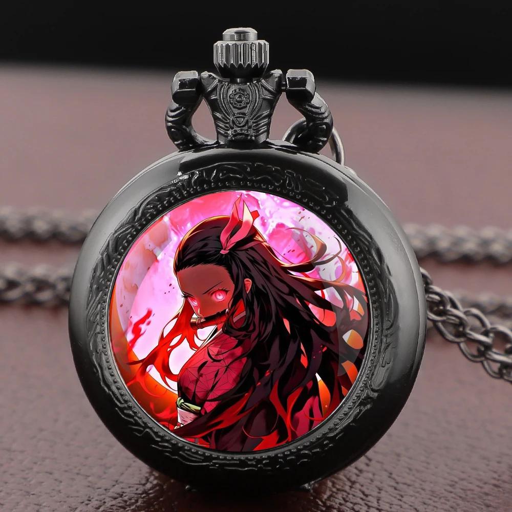 

10pcs/lot Wholesale Kamado Nezuko Quartz Pocket Watch Necklace Pendant Clock Arabic Numerals Men Women Vintage Gifts Relógio