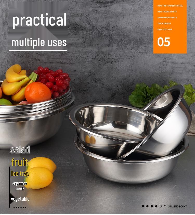Extra Large Non-Slip Stainless Steel Bowl for Vegetables, Dough Kneading, and Laundry