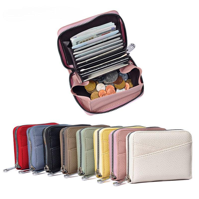 New Women's Zipper Purse Short Lychee Pattern Fashion Multi-Card Slot ID Card Holder Coin Zipper Purse for Women Portable Purse