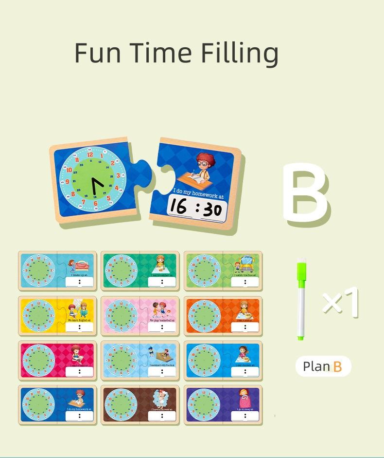 Wooden Clock Model Teaching Aid Learning Hour Minute Second Cognition Kindergartner Toy for Game Interaction time cogn