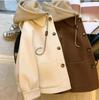 Petite Korean Style Patchwork Color Block Woolen Hooded Coat for Women - Autumn/Winter Short Design