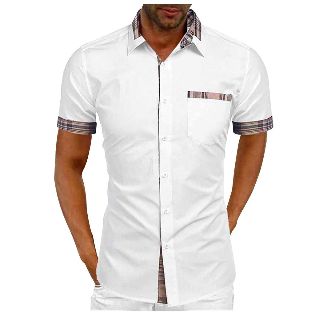 Men's Plaid Printed Button Short Sleeve Shirts Men's Casual Fashion Short Sleeve Shirts