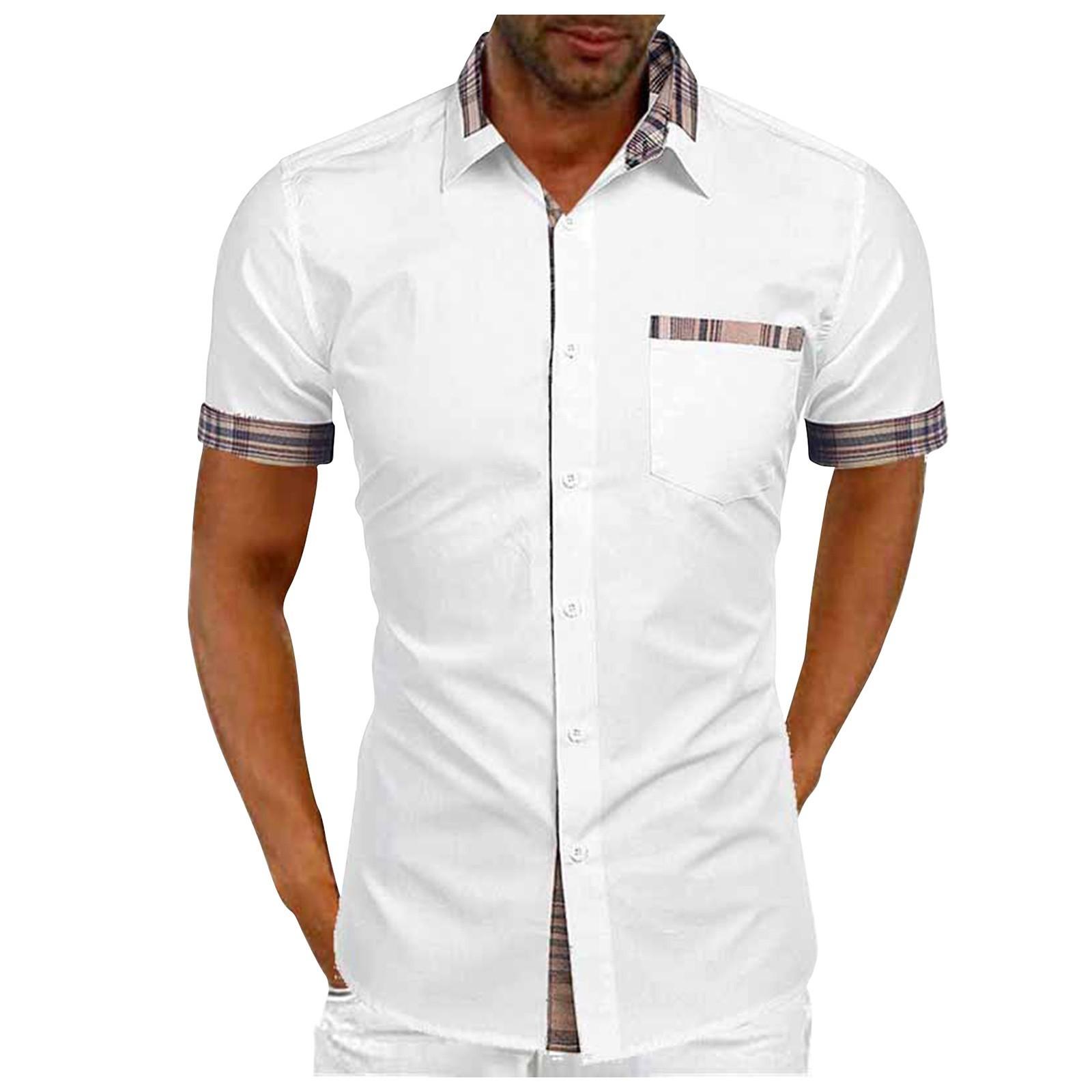 

Мужские клетчатые рубашки с короткими рукавами и пуговицами, мужские повседневные модные рубашки с короткими рукавами XXL белый