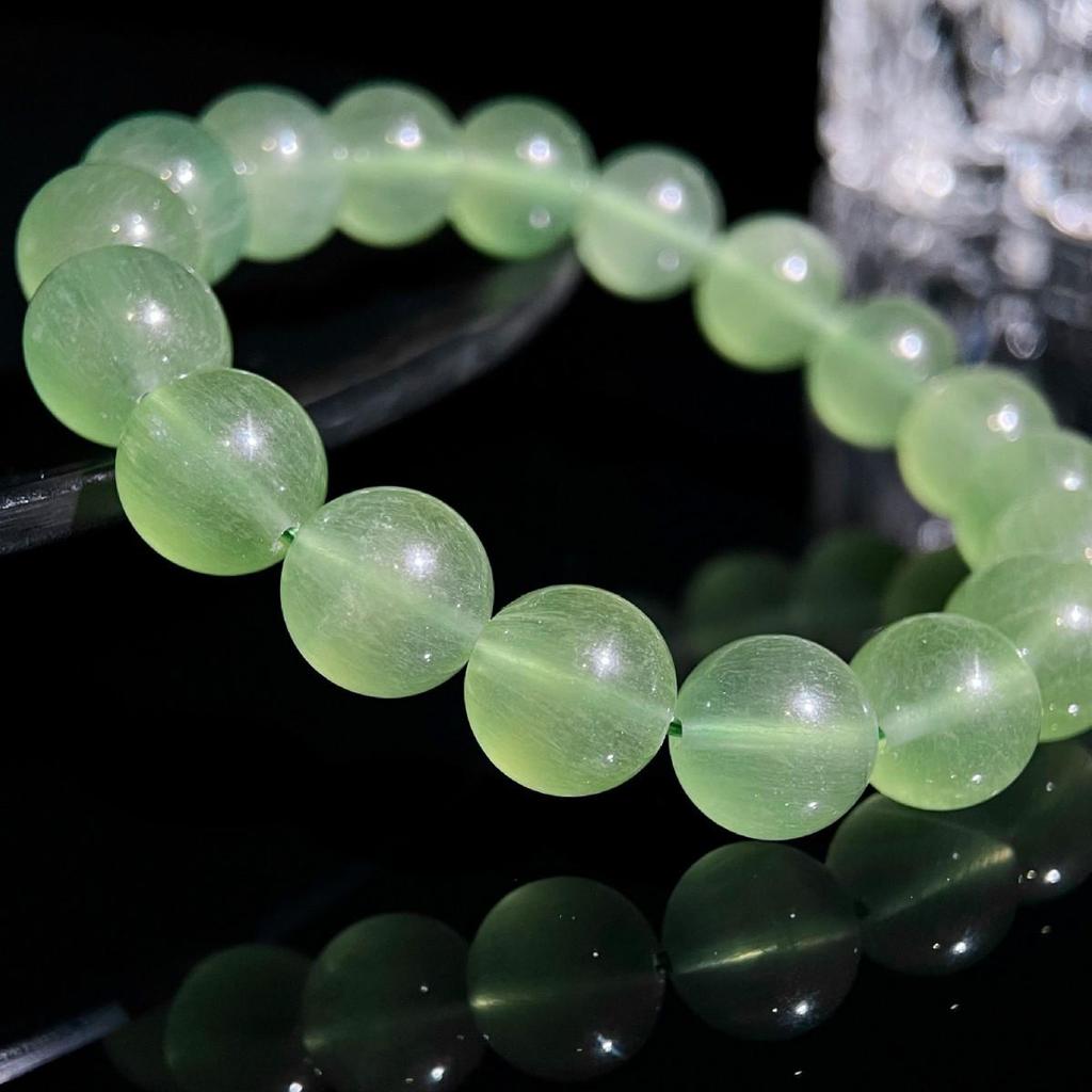 Jingxi Collection: Natural Icy Green Fluorite Crystal Bracelet - Round Bead Design