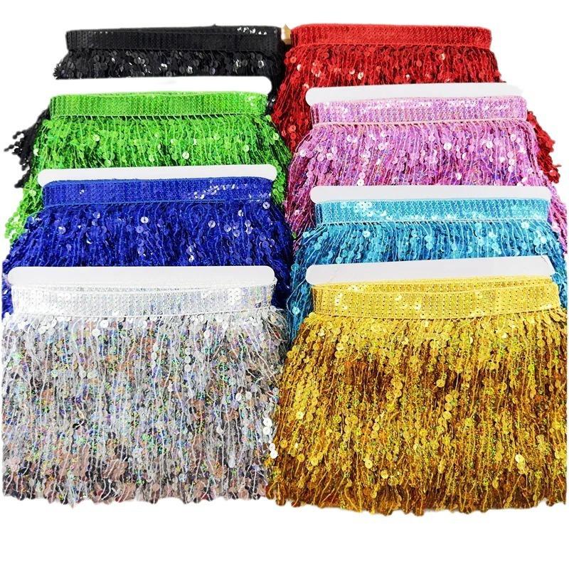 Dantelă cu Franjuri cu Paiete Laser de 15 cm, Accesorii Lanț de Talie pentru Haine de Dans Latin, Accesorii de Îmbrăcăminte DIY
