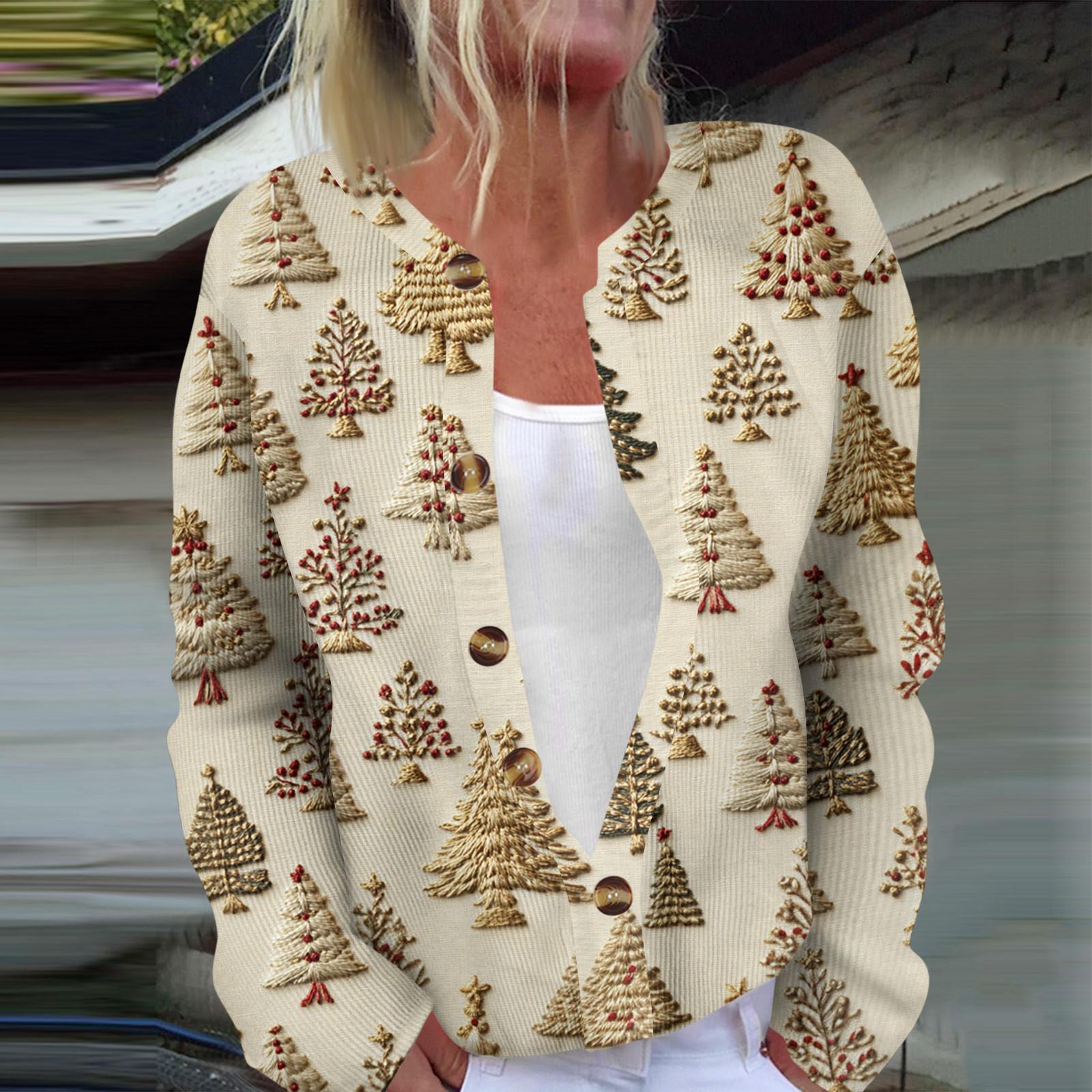 

Женская мода с длинным рукавом, рождественский принт «елка-снежинка», куртка, кардиган XXXL хаки