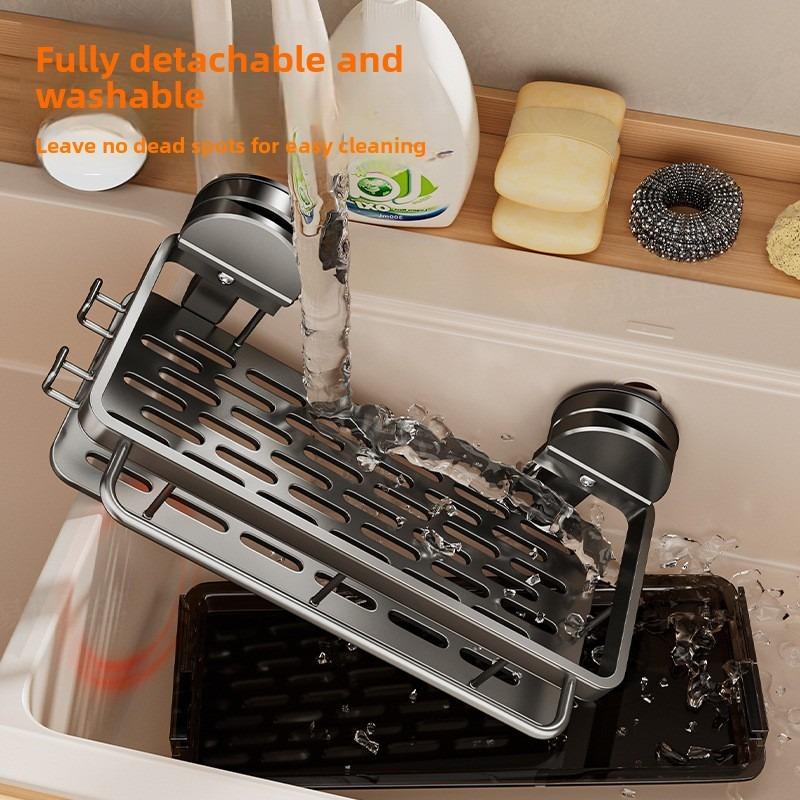 1pcs No-Drill Sink Storage Kitchen Rack Suction Cup Cloth Draining Rack Multifunctional Wall-Mounted Sink Shelf Utensils Dishes