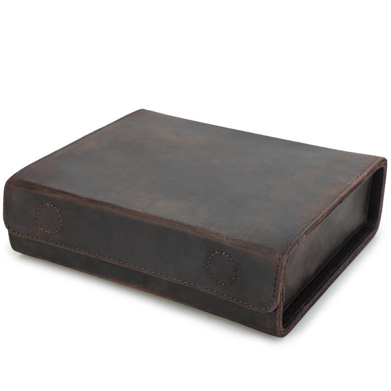 

Набор из 4 чехлов для солнцезащитных очков ручной работы из винтажной кожи Crazy Horse, дорожные, портативные, для хранения настоящих очков. кофейный