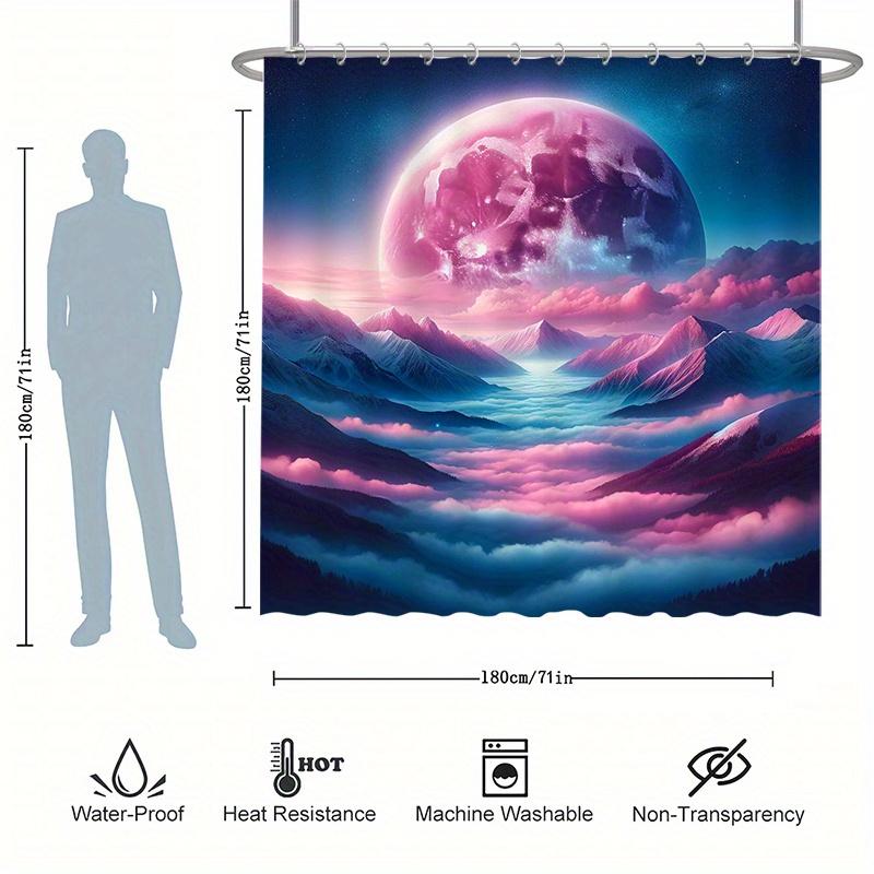 Interstellar Moon Shower Curtain Set - Sci-Fi Scene, Beautiful Lunar Imagery, Waterproof Polyester, Modern Bathroom Decor
