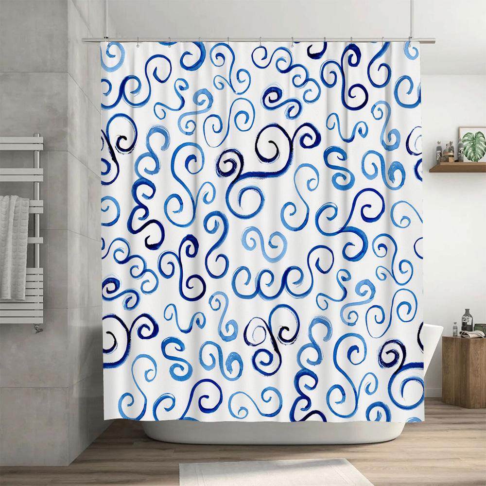 Blue Swirl Bath Curtain Decor Shower Curtain Waterproof Home Decoration Bathroom Accessories Size: Customizable (cm)