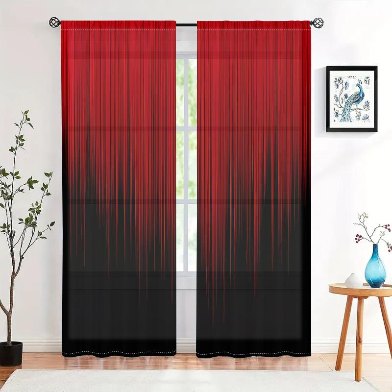 2 Pieces, Vibrant Red and Black Striped Curtains - Semi Dark and Easy To Hang - Living Room, Bedroom, Kitchen, Home Decoration
