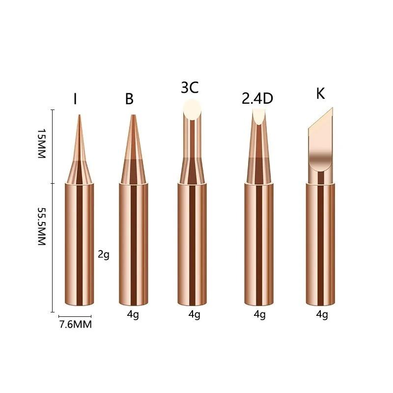 5pcs I+B+K+2.4D+3C Soldering Iron Pure Copper 900M Soldering Iron Head Set Inside Hot Bare Copper Electric Soldering Iron Tip