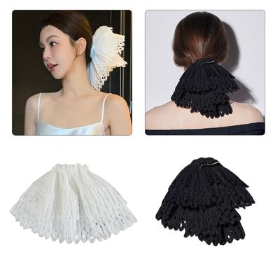 Elegante Scrunchies Weiß Ausgehöhlt Doppellagiges Plissiertes Haarband und Elastisches Haar-Scrunchy für Modebewusste Frauen