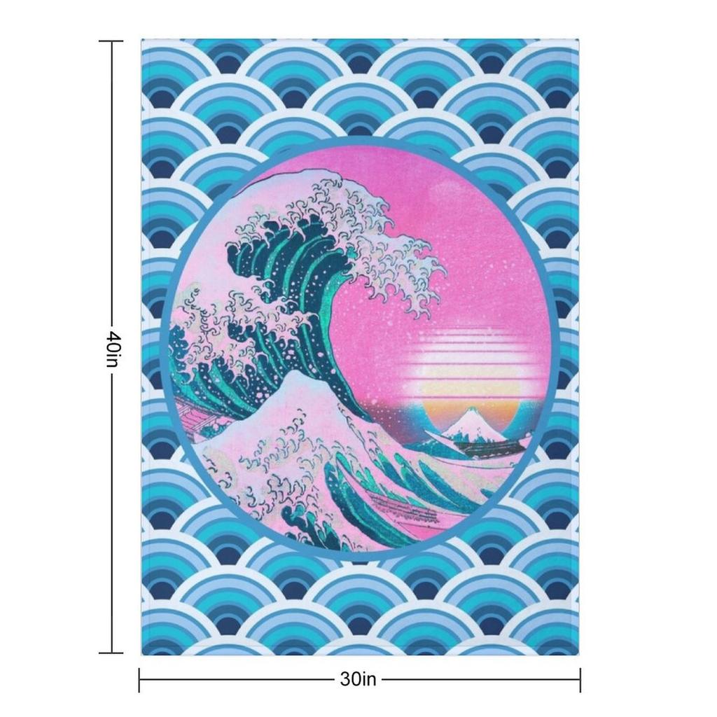 Vaporwave Aesthetic Great Wave Seigaiha Ocean Sunset Throw Blanket for Sofa Christmas Gifts Plaid Thin Blankets