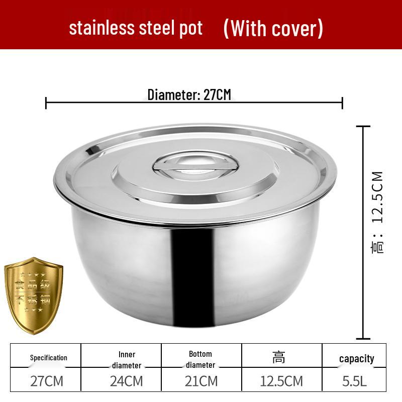 304 Stainless Steel Multi-Use Basin with Lid - Ideal for Washing Vegetables, Kneading Dough, Mixing, and Cooking