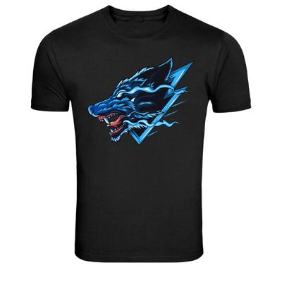 Blue Wolf Head Neon Style Graphic T Shirt Fierce Animal Tee