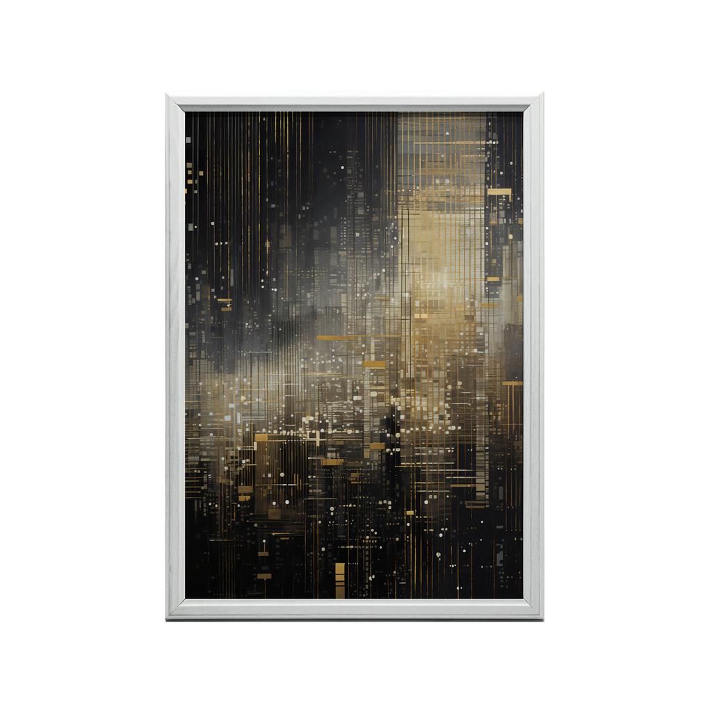 City Lights, Poster In Black And Gold City Lights, Poster In Black And Gold, 70X100 Cm, Unframed, Premium Canvas On Stretcher